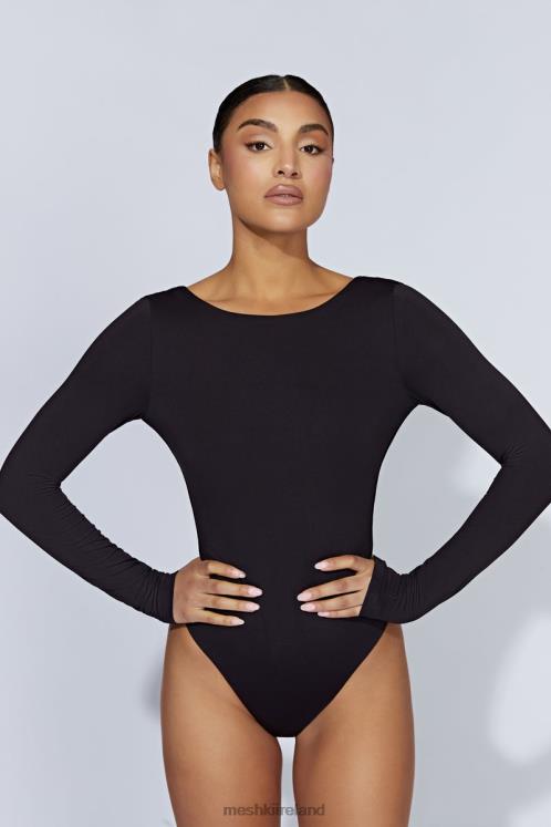 Meshki Cheyenne Long Sleeve Plunge Back Bodysuit Clothing Black 6DX22916