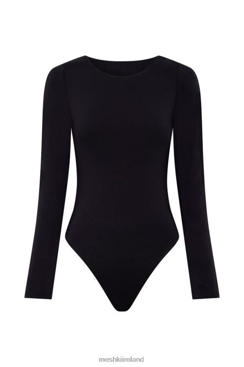 Meshki Cheyenne Long Sleeve Plunge Back Bodysuit Clothing Black 6DX22916