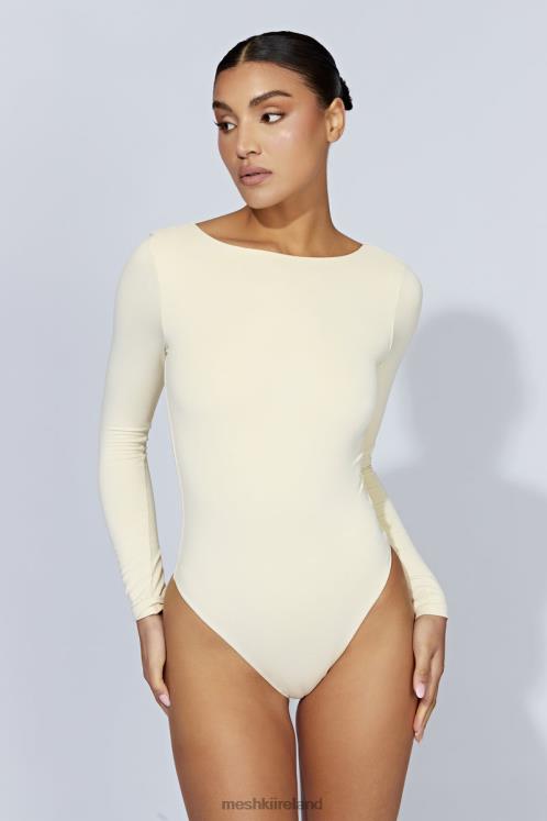 Meshki Cheyenne Long Sleeve Plunge Back Bodysuit Clothing Cream 6DX221014