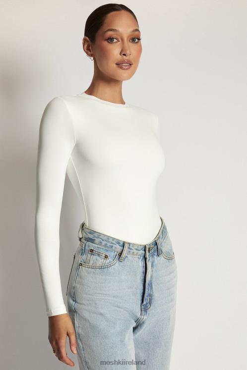 Meshki Delilah Long Sleeve Crew Neck Bodysuit Clothing White 6DX22968