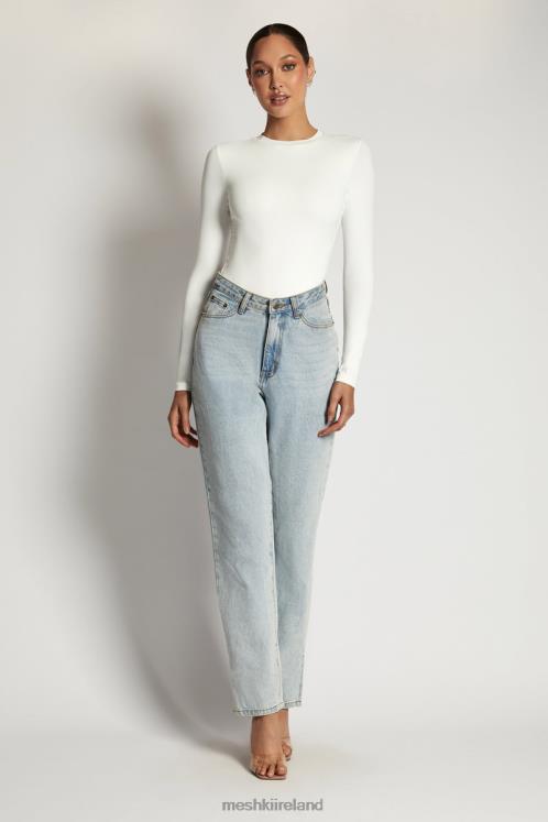 Meshki Delilah Long Sleeve Crew Neck Bodysuit Clothing White 6DX22968