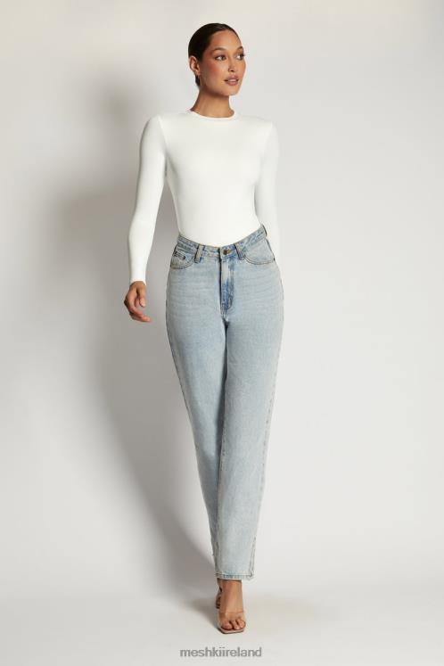 Meshki Delilah Long Sleeve Crew Neck Bodysuit Clothing White 6DX22968