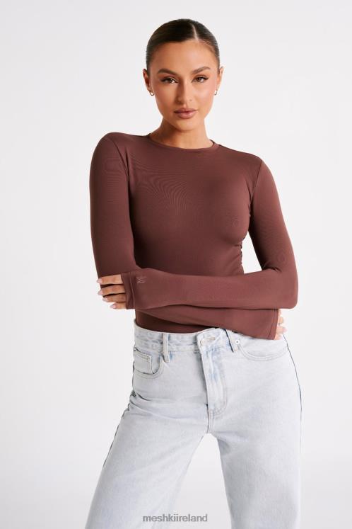 Meshki Delilah Recycled Nylon Long Sleeve Crew Neck Bodysuit Clothing Mocha 6DX22774