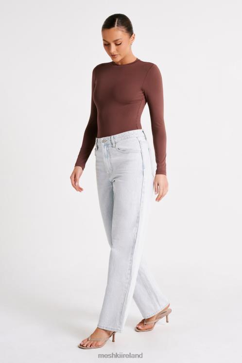 Meshki Delilah Recycled Nylon Long Sleeve Crew Neck Bodysuit Clothing Mocha 6DX22774