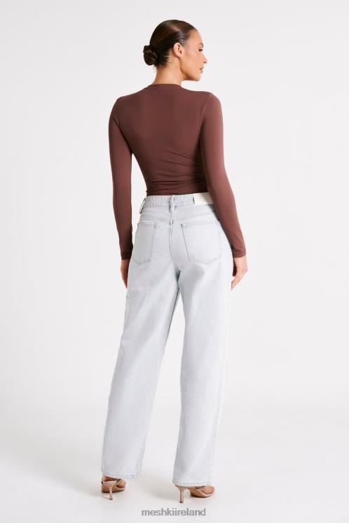 Meshki Delilah Recycled Nylon Long Sleeve Crew Neck Bodysuit Clothing Mocha 6DX22774