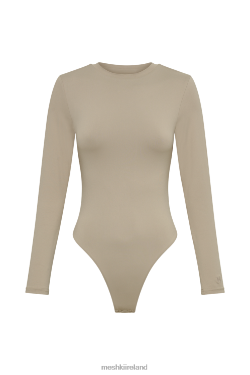 Meshki Delilah Recycled Nylon Long Sleeve Crew Neck Bodysuit Clothing Taupe 6DX22846