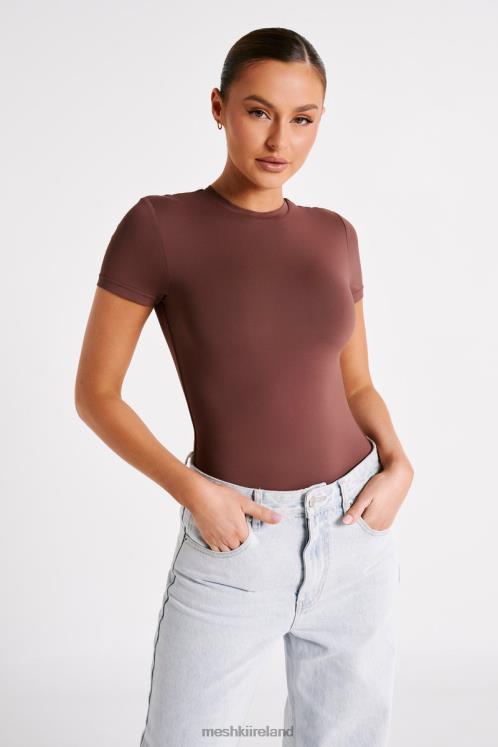 Meshki Francesca Recycled Nylon Crew Neck Short Sleeve Bodysuit Clothing Mocha 6DX22772