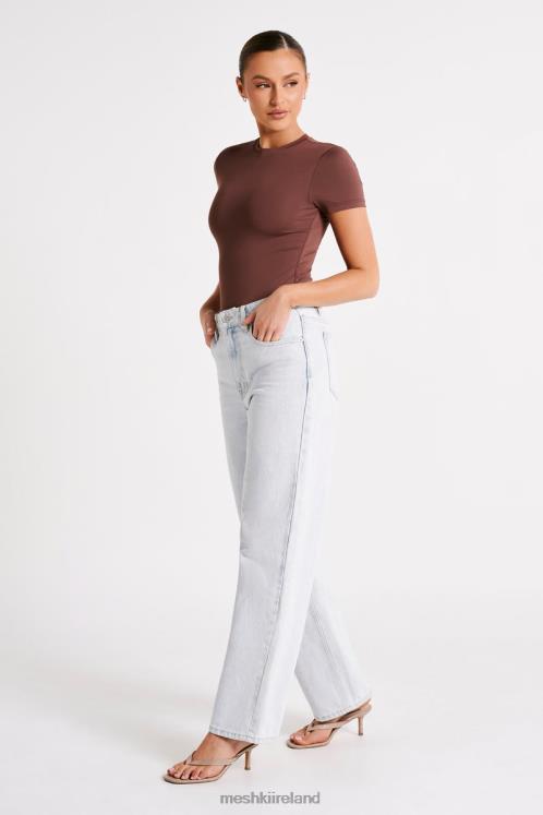 Meshki Francesca Recycled Nylon Crew Neck Short Sleeve Bodysuit Clothing Mocha 6DX22772