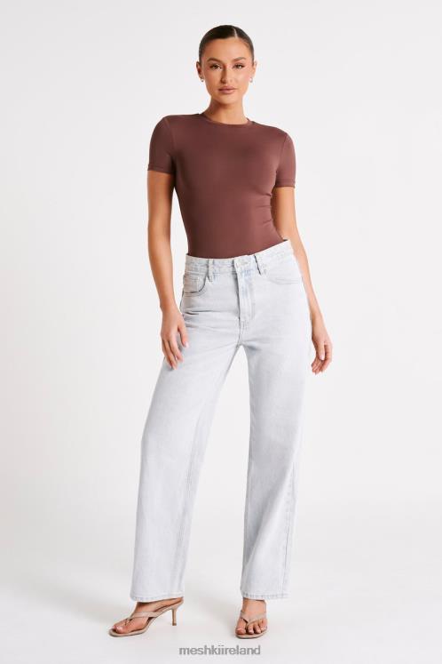 Meshki Francesca Recycled Nylon Crew Neck Short Sleeve Bodysuit Clothing Mocha 6DX22772