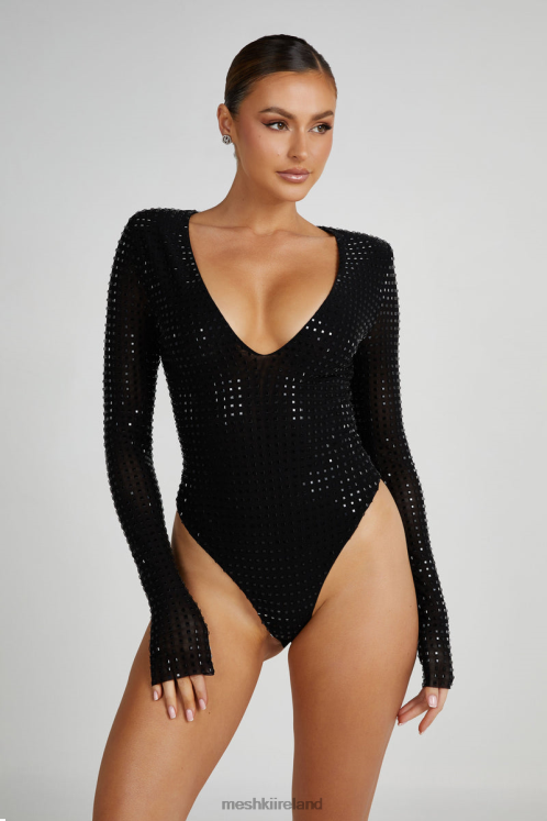 Meshki Keenan Square Diamante Bodysuit Clothing Black 6DX22790
