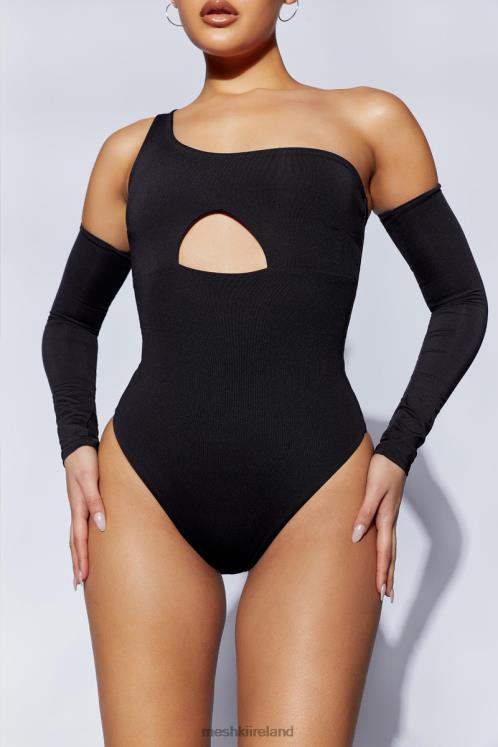 Meshki Lexi One Shoulder Cut Out Bodysuit Clothing Black 6DX221111