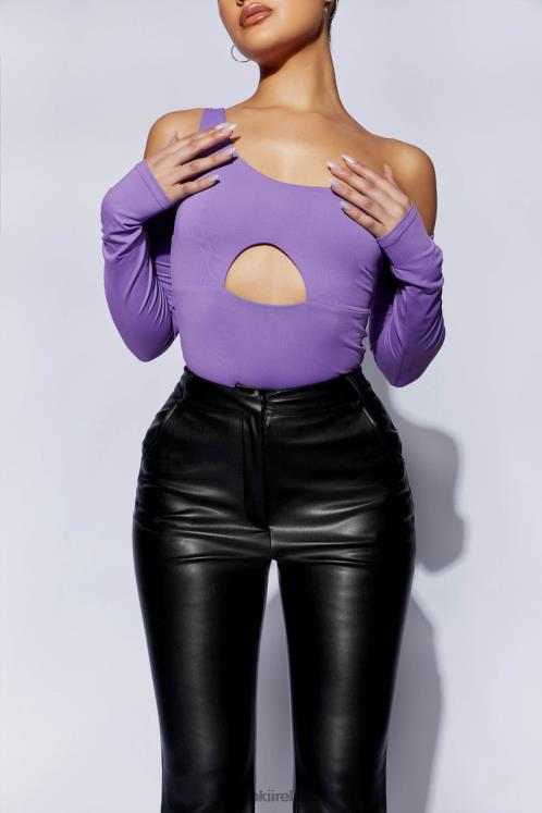 Meshki Lexi One Shoulder Cut Out Bodysuit Clothing Purple 6DX221093