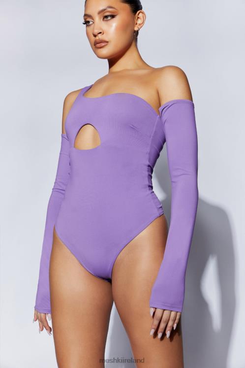 Meshki Lexi One Shoulder Cut Out Bodysuit Clothing Purple 6DX221093