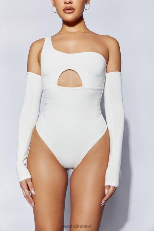 Meshki Lexi One Shoulder Cut Out Bodysuit Clothing White 6DX221053