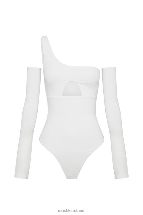 Meshki Lexi One Shoulder Cut Out Bodysuit Clothing White 6DX221053
