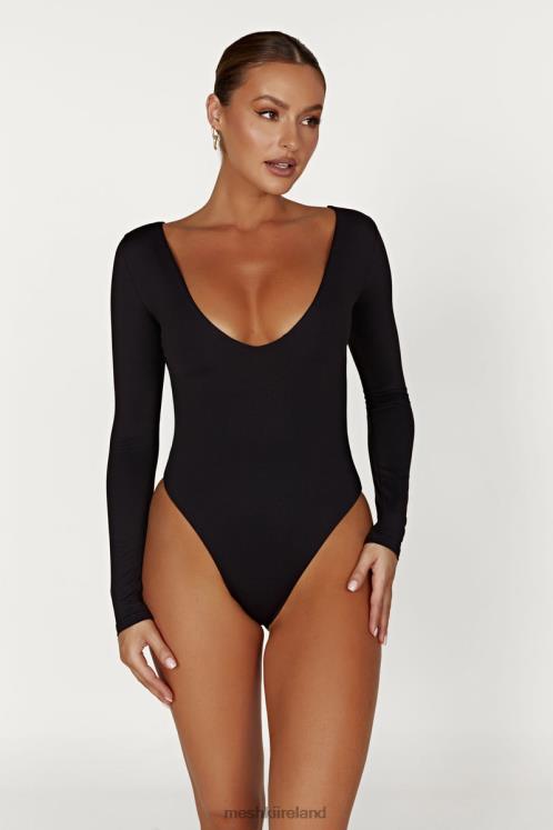 Meshki Nia Long Sleeve V Neck Bodysuit Clothing Black 6DX22951