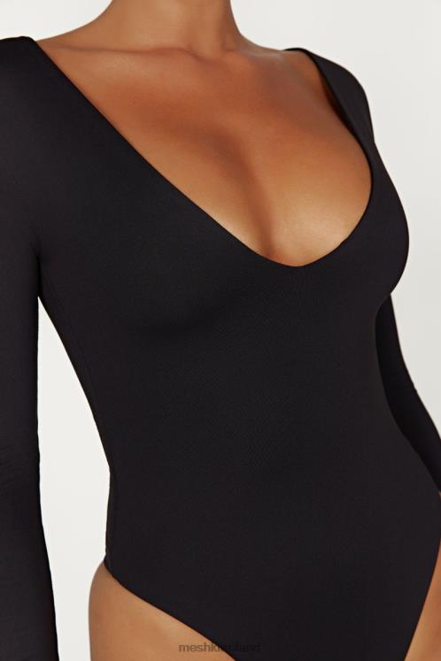 Meshki Nia Long Sleeve V Neck Bodysuit Clothing Black 6DX22951