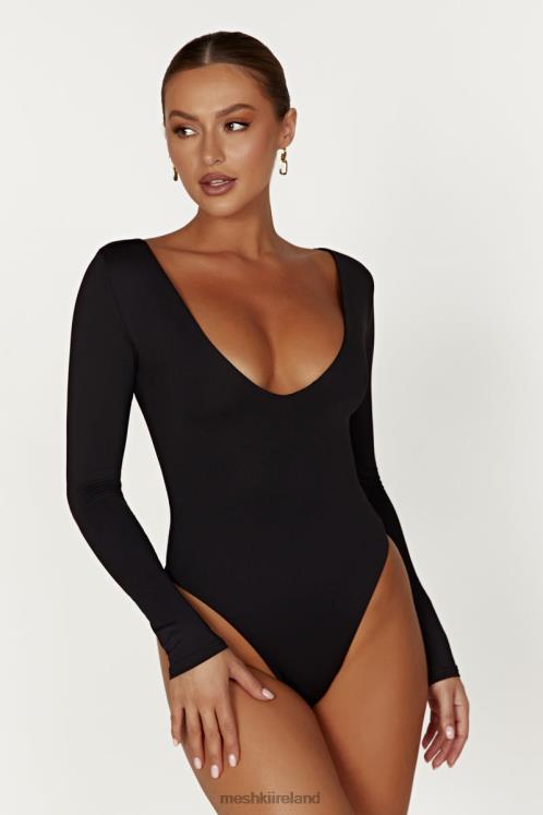 Meshki Nia Long Sleeve V Neck Bodysuit Clothing Black 6DX22951