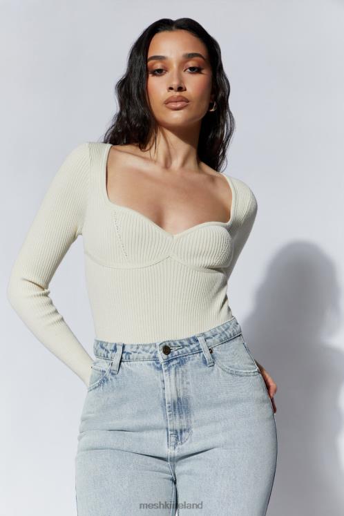 Meshki Rinna Recycled Knit Scoop Neck Bodysuit Clothing Cream 6DX221222