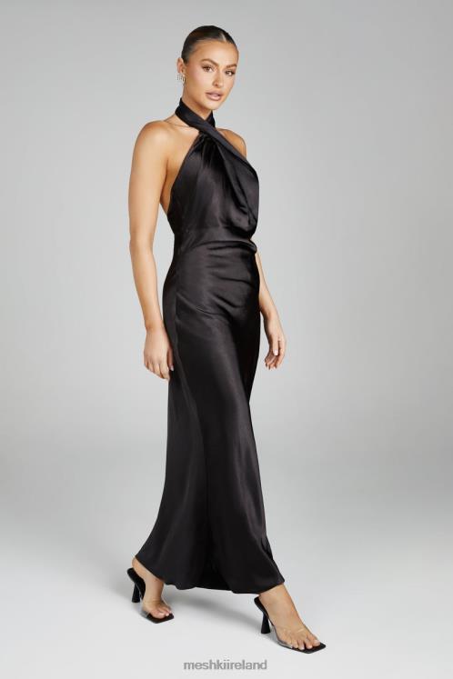 Meshki Laura Halter Satin Gown Clothing Black 6DX22121