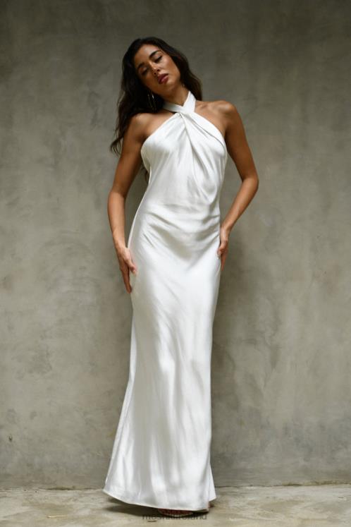 Meshki Laura Halter Satin Gown Clothing White 6DX22233