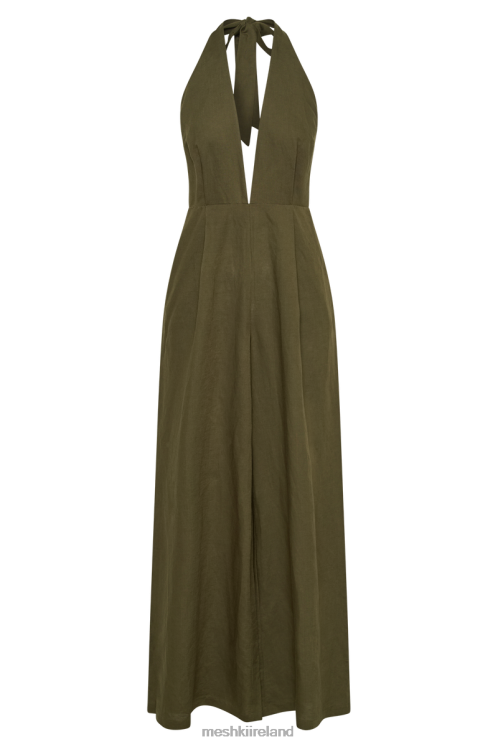 Meshki Blanca Linen Halter Jumpsuit Clothing Khaki 6DX221226