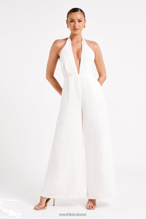 Meshki Blanca Linen Halter Jumpsuit Clothing White 6DX221231
