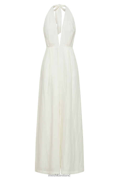 Meshki Blanca Linen Halter Jumpsuit Clothing White 6DX221231