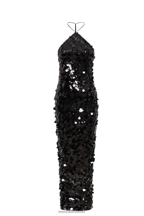 Meshki April Sequin Halter Maxi Dress Clothing Black 6DX2284