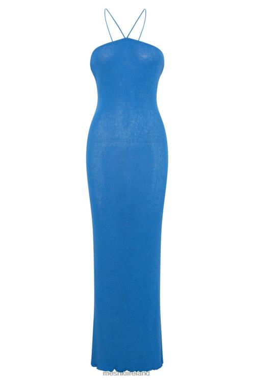 Meshki Aryana Asymmetrical Straight Maxi Halter Knit Dress Clothing Azure Blue 6DX22707