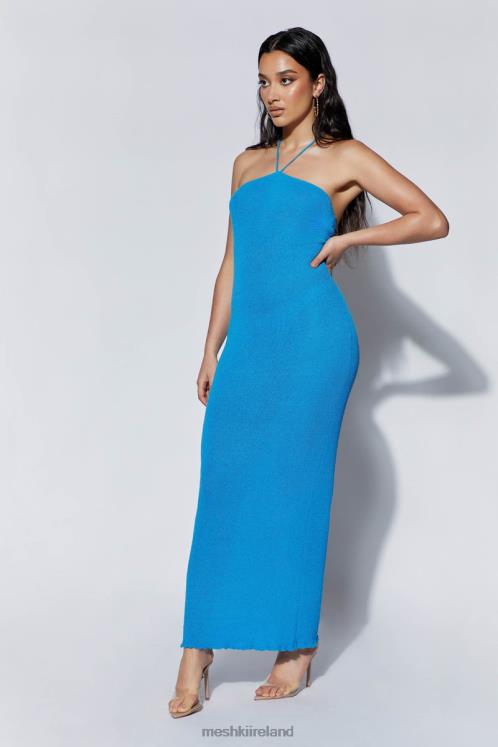 Meshki Aryana Asymmetrical Straight Maxi Halter Knit Dress Clothing Azure Blue 6DX22707