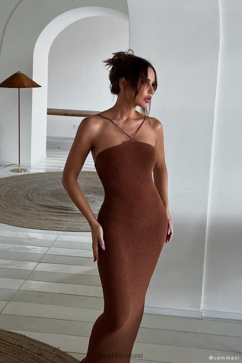 Meshki Aryana Asymmetrical Straight Maxi Halter Knit Dress Clothing Clay 6DX22727