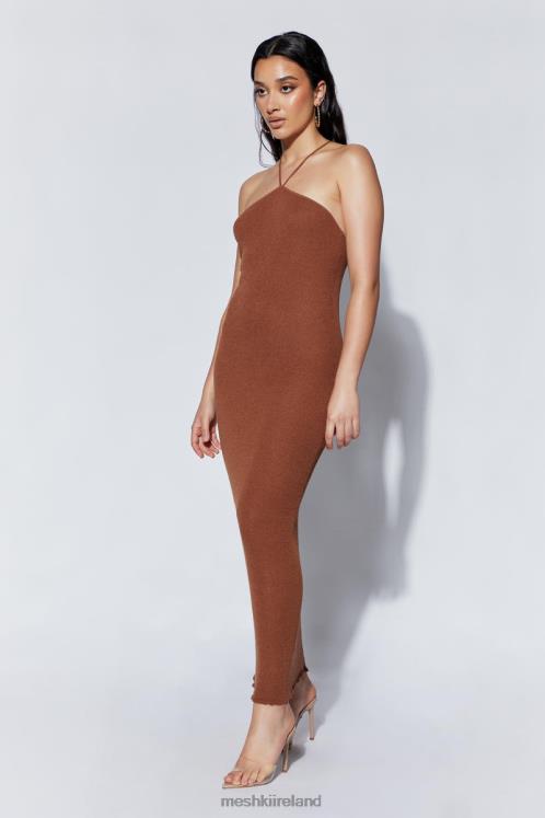 Meshki Aryana Asymmetrical Straight Maxi Halter Knit Dress Clothing Clay 6DX22727