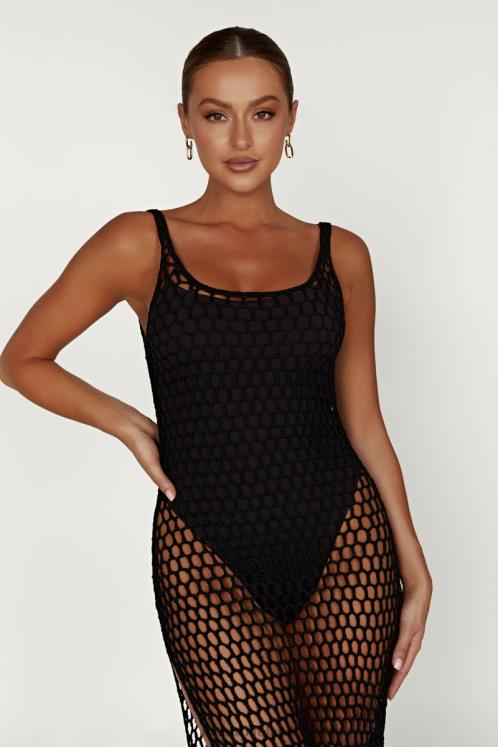 Meshki Bodhi Crochet Maxi Dress Clothing Black 6DX22541