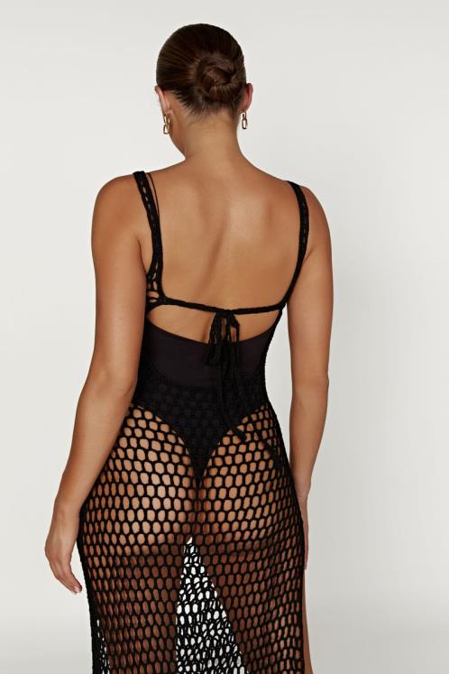 Meshki Bodhi Crochet Maxi Dress Clothing Black 6DX22541