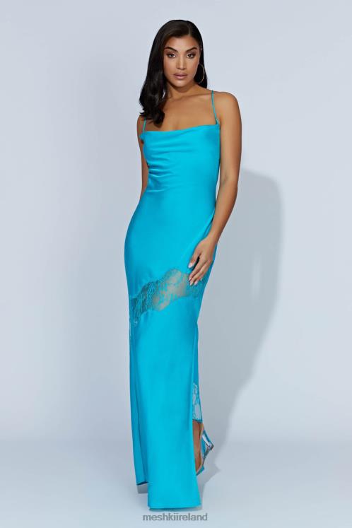Meshki Chandra Lace Detail Satin Maxi Dress Clothing Aquamarine 6DX22117