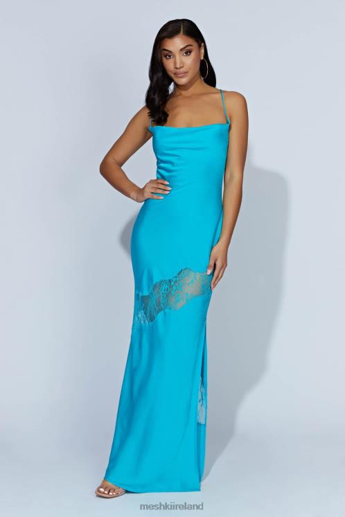 Meshki Chandra Lace Detail Satin Maxi Dress Clothing Aquamarine 6DX22117