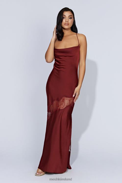 Meshki Chandra Lace Detail Satin Maxi Dress Clothing Cherry Chocolate 6DX2285