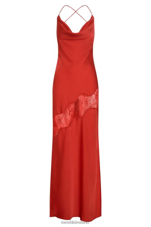 Meshki Chandra Lace Detail Satin Maxi Dress Clothing Red 6DX22283
