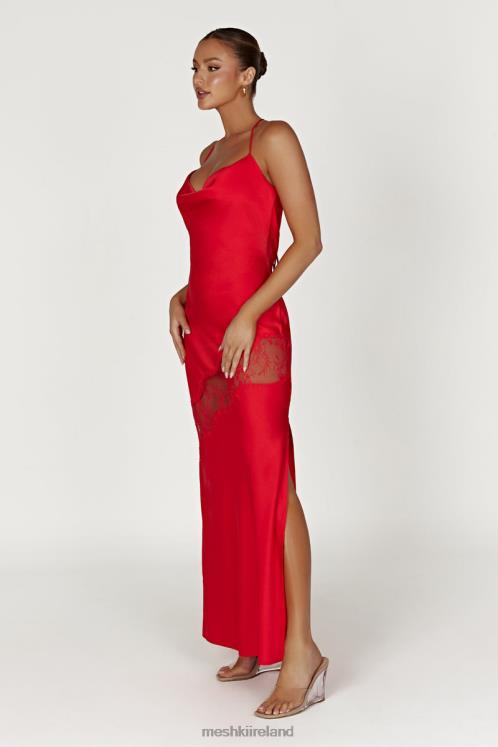 Meshki Chandra Lace Detail Satin Maxi Dress Clothing Red 6DX22283