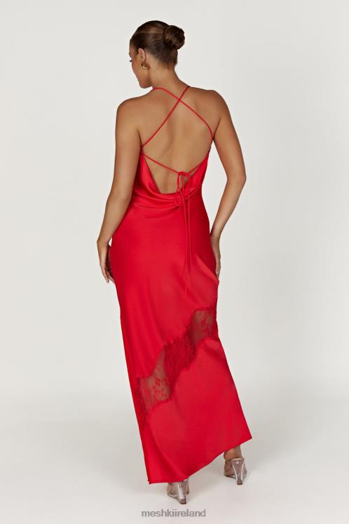 Meshki Chandra Lace Detail Satin Maxi Dress Clothing Red 6DX22283