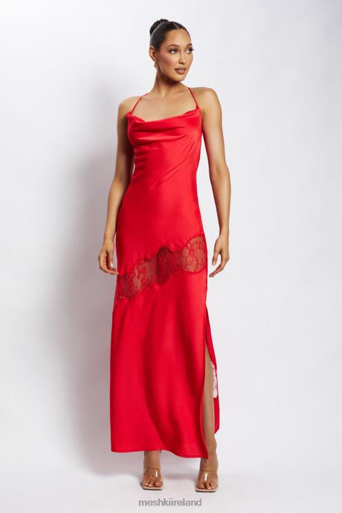 Meshki Chandra Lace Detail Satin Maxi Dress Clothing Red 6DX22283