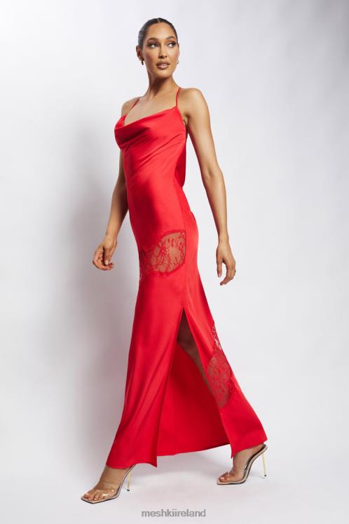 Meshki Chandra Lace Detail Satin Maxi Dress Clothing Red 6DX22283