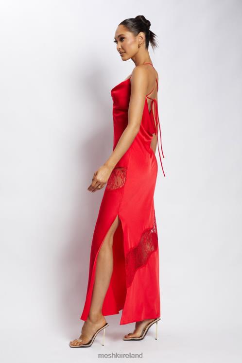 Meshki Chandra Lace Detail Satin Maxi Dress Clothing Red 6DX22283