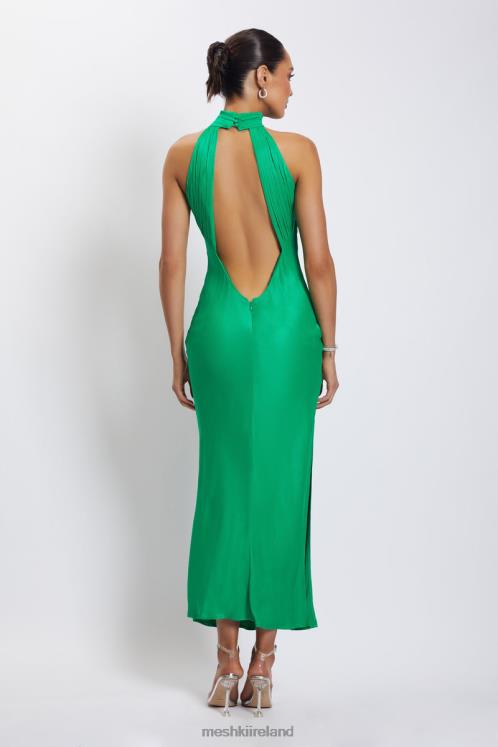 Meshki Claire Satin Drape Back Maxi Dress with Split Clothing Green 6DX2237