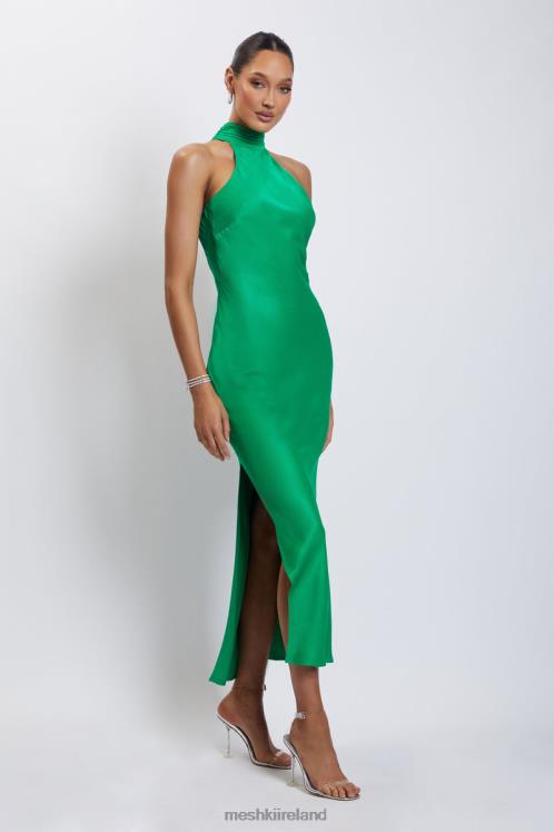 Meshki Claire Satin Drape Back Maxi Dress with Split Clothing Green 6DX2237