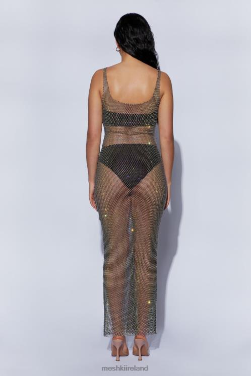 Meshki Delara Diamante Mesh Maxi Dress Clothing Black 6DX22738