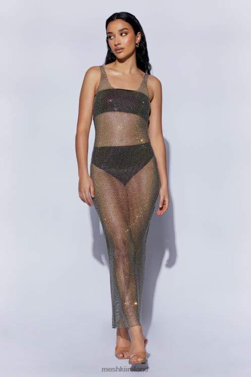 Meshki Delara Diamante Mesh Maxi Dress Clothing Black 6DX22738