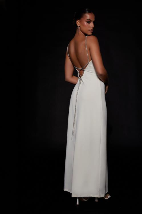 Meshki Dionne Criss Cross Diamante Maxi Dress Clothing Bone 6DX22550