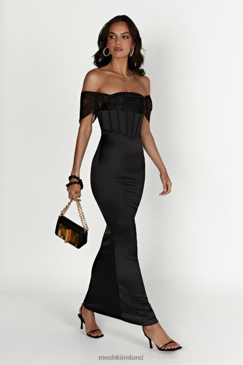 Meshki Everly Off Shoulder Organza Satin Maxi Dress Clothing Black 6DX22430